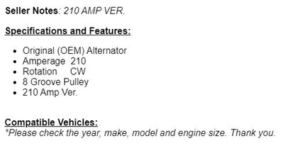 (210 Amp) New Alternator For BMW 335I 435I 535I 640I 740I M235I X3-X5 X6 13-2015